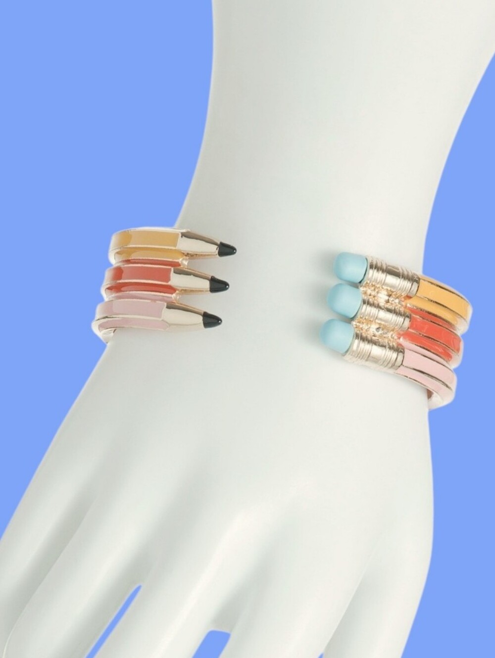 NEW Betsey Johnson Triple Pencil Hinge Bangle Bracelet Gold Tone Length 6.5" NWT - Picture 5 of 6